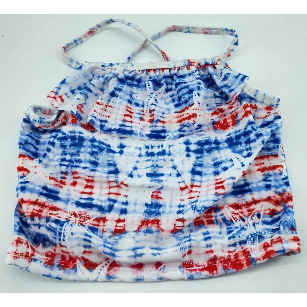 NWT Reel Legends Girls 2 Piece Swimsuit Starfish Red White Blue Americana Size S - Picture 2 of 9